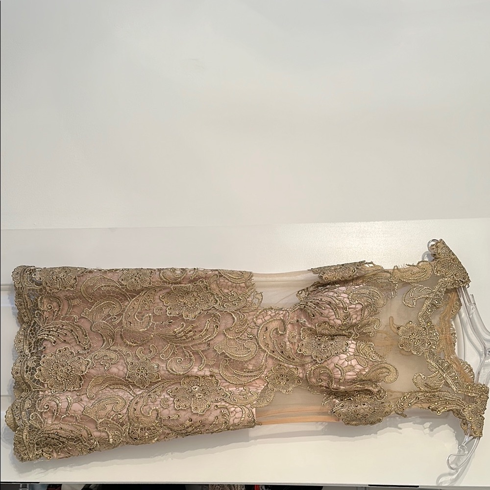 Dave & Johnny Gold Lace Prom Dress